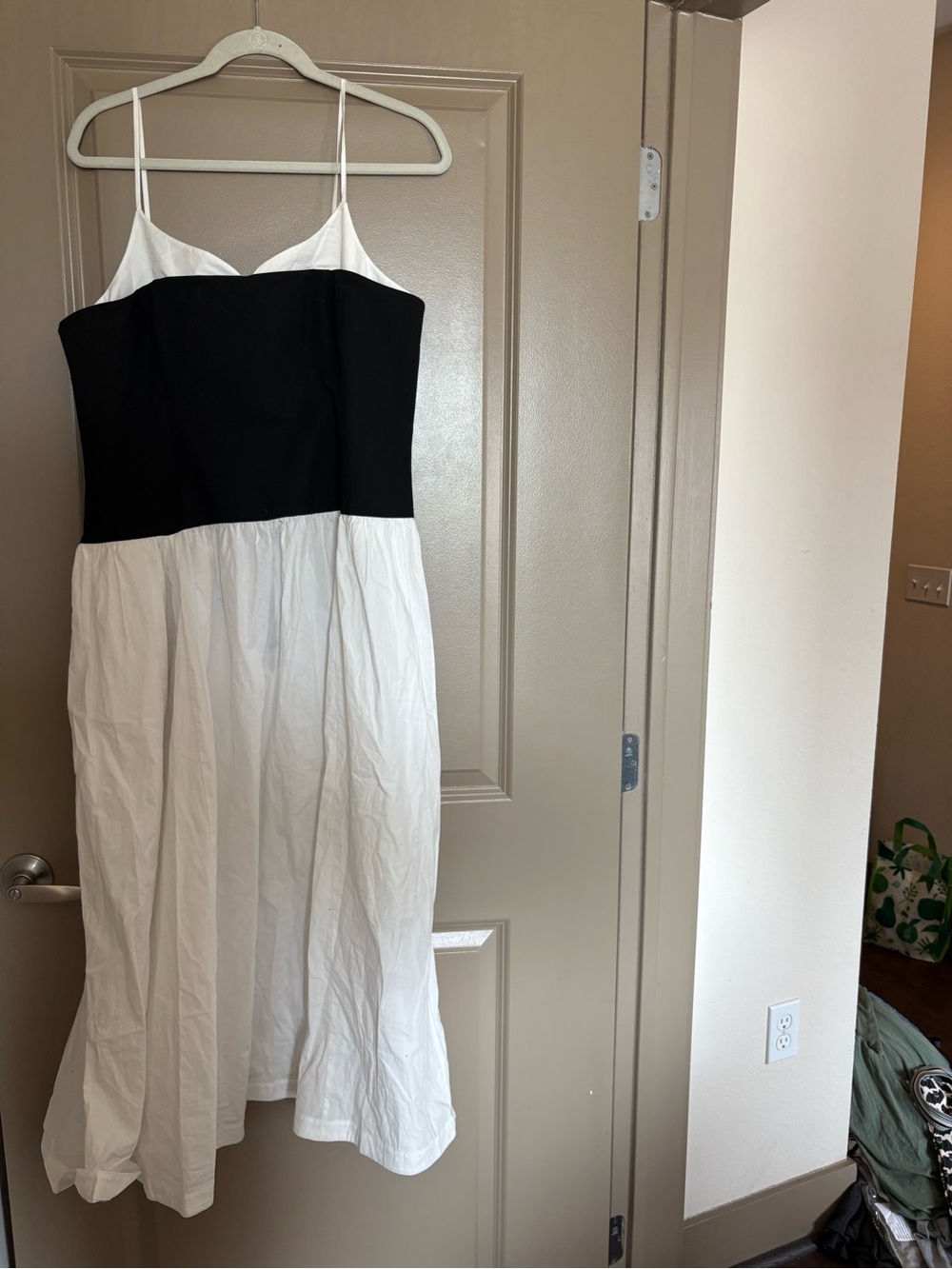 Anthropologie Black and White Spaghetti Strap Midi Dress